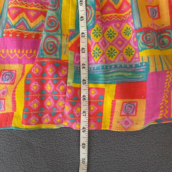 Vtg 80s 90s Two Potato Retro Artsy Midi Tiered Tie Shoulder Dress M Resort Wear - Picture 12 of 16